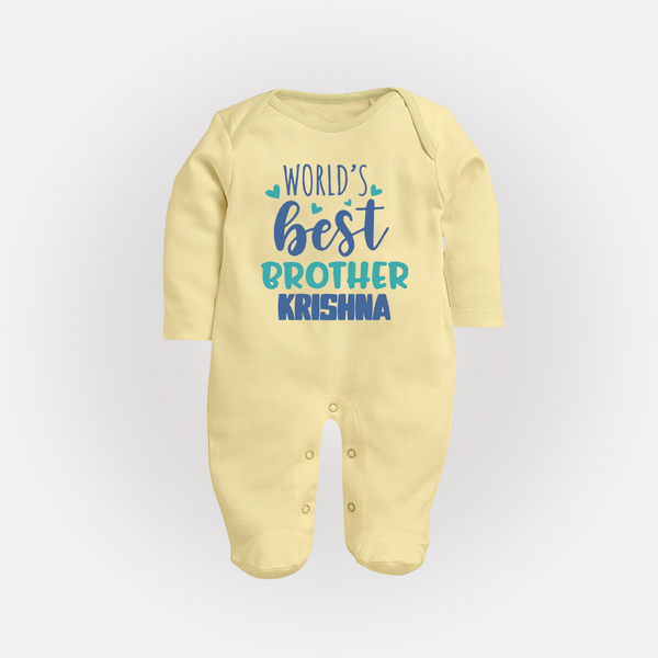 Brother Sister Cotton Sleep Suit/ Fullsleeve Bodysuit | Ideal for Sibling Bond Moments - PASTEL YELLOW - New Born (Chest 7.5")