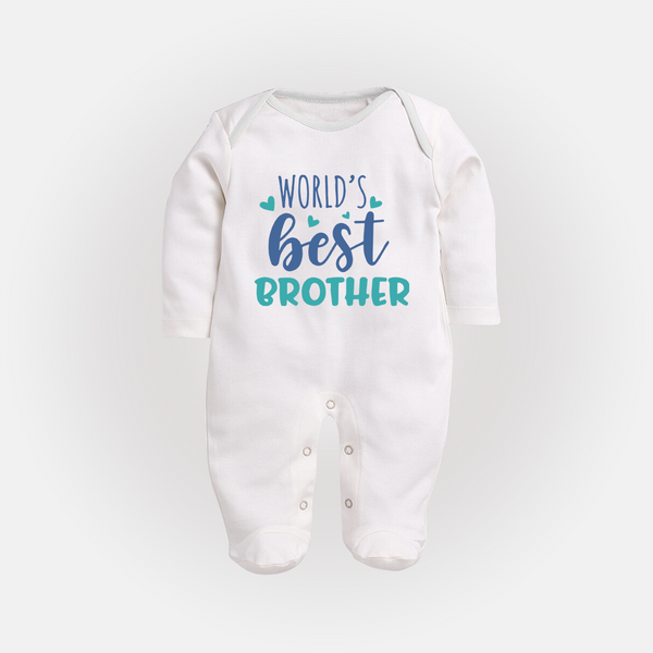 Brother Sister Cotton Sleep Suit/ Fullsleeve Bodysuit | Ideal for Sibling Bond Moments - WHITE - New Born (Chest 7.5")