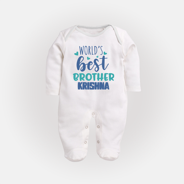 Brother Sister Cotton Sleep Suit/ Fullsleeve Bodysuit | Ideal for Sibling Bond Moments - WHITE - New Born (Chest 7.5")