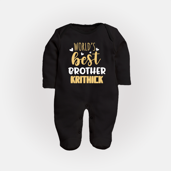 Brother Sister Cotton Sleep Suit/ Fullsleeve Bodysuit | Ideal for Sibling Bond Moments - BLACK - New Born (Chest 7.5")