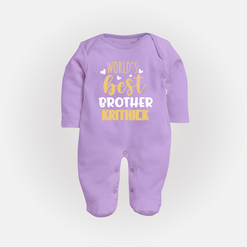Brother Sister Cotton Sleep Suit/ Fullsleeve Bodysuit | Ideal for Sibling Bond Moments - LILAC - New Born (Chest 7.5")