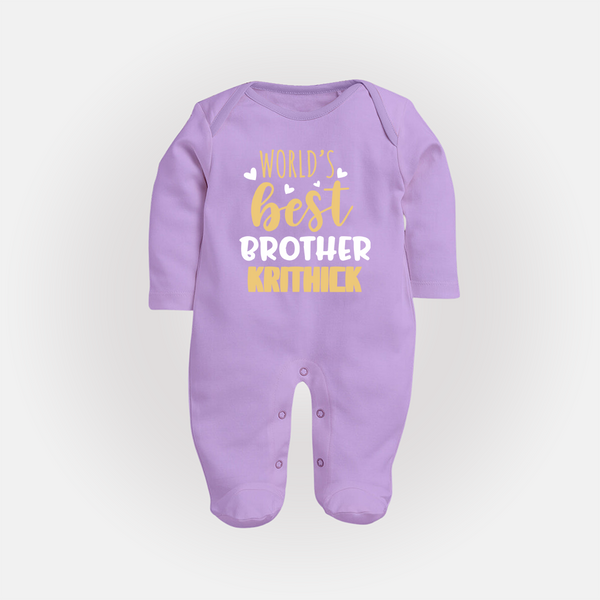 Brother Sister Cotton Sleep Suit/ Fullsleeve Bodysuit | Ideal for Sibling Bond Moments - LILAC - New Born (Chest 7.5")