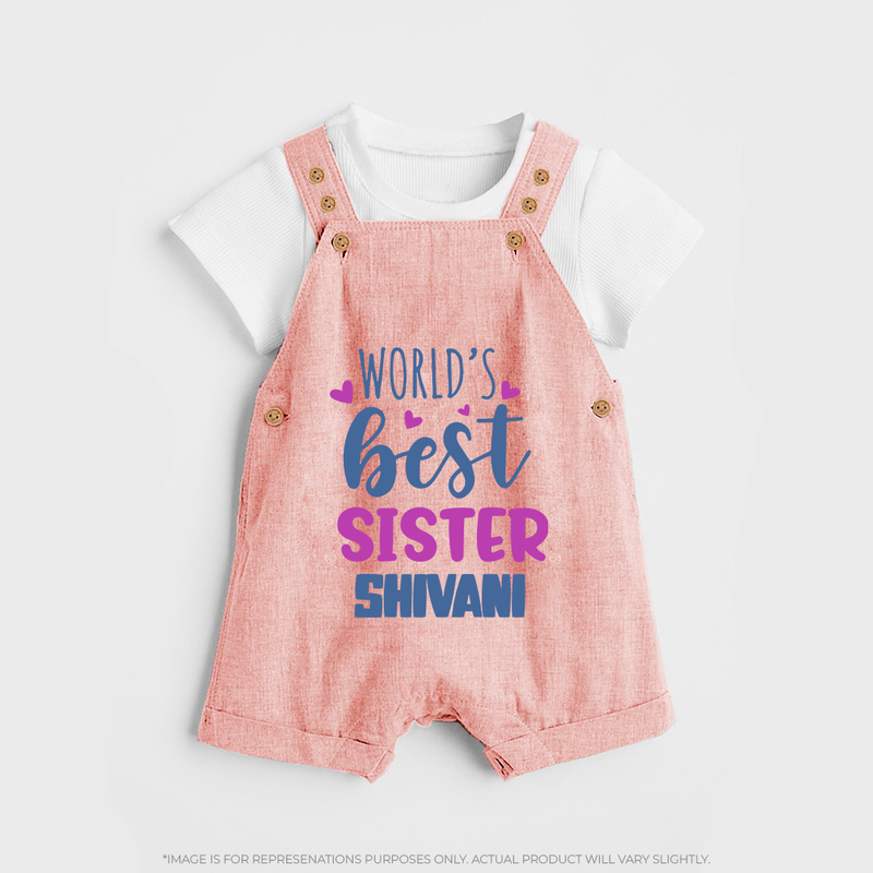 Sibling Love Dungaree Set | Cute Brother Sister Matching Wear - PEACH - 0 - 5 Months Old (Chest 18")