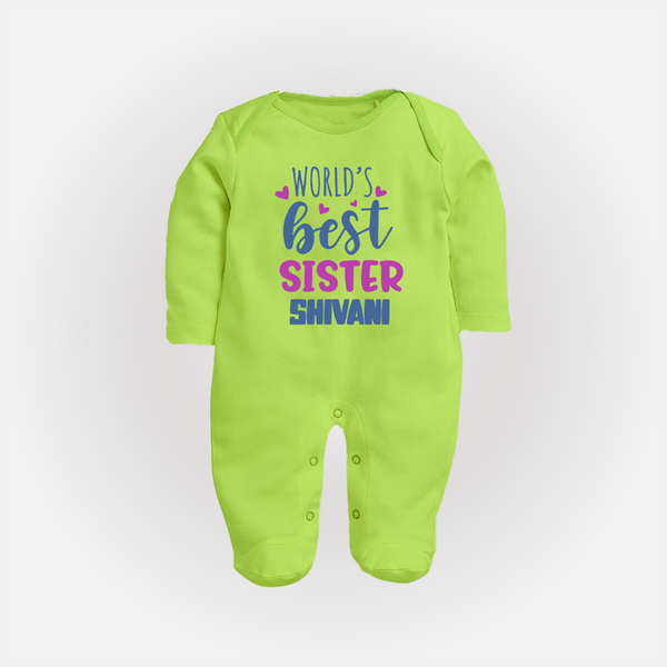 Sibling Love Sleep Suit/ Fullsleeve Bodysuit | Cute Brother Sister Matching Wear - LIME GREEN - New Born (Chest 7.5")