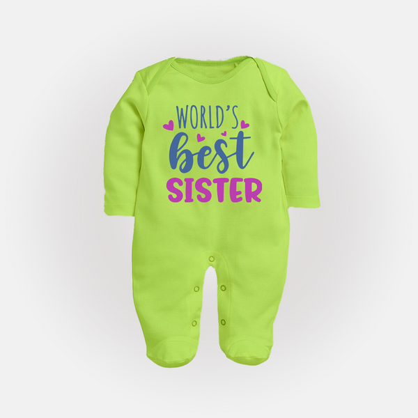 Sibling Love Sleep Suit/ Fullsleeve Bodysuit | Cute Brother Sister Matching Wear - LIME GREEN - New Born (Chest 7.5")