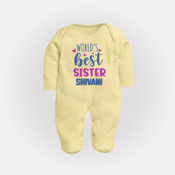 Sibling Love Sleep Suit/ Fullsleeve Bodysuit | Cute Brother Sister Matching Wear - PASTEL YELLOW - New Born (Chest 7.5")