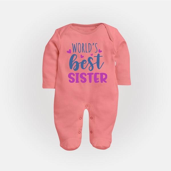 Sibling Love Sleep Suit/ Fullsleeve Bodysuit | Cute Brother Sister Matching Wear - PEACH - New Born (Chest 7.5")