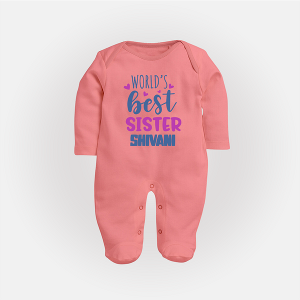 Sibling Love Sleep Suit/ Fullsleeve Bodysuit | Cute Brother Sister Matching Wear - PEACH - New Born (Chest 7.5")