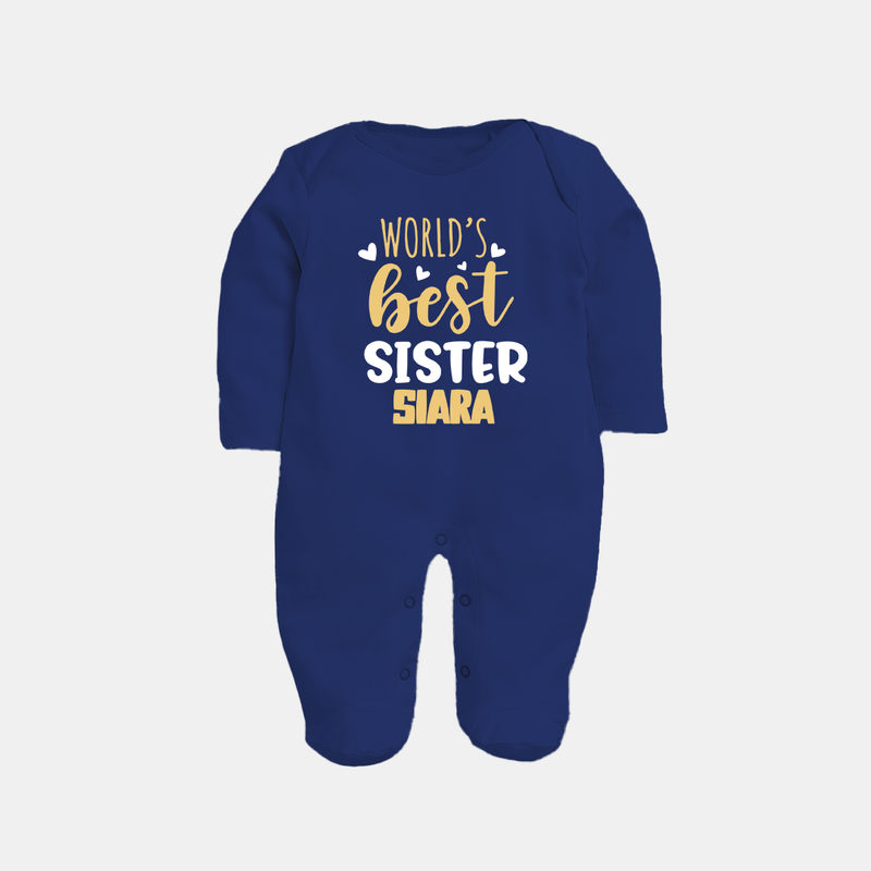 Sibling Love Sleep Suit/ Fullsleeve Bodysuit | Cute Brother Sister Matching Wear - NAVY BLUE - New Born (Chest 7.5")