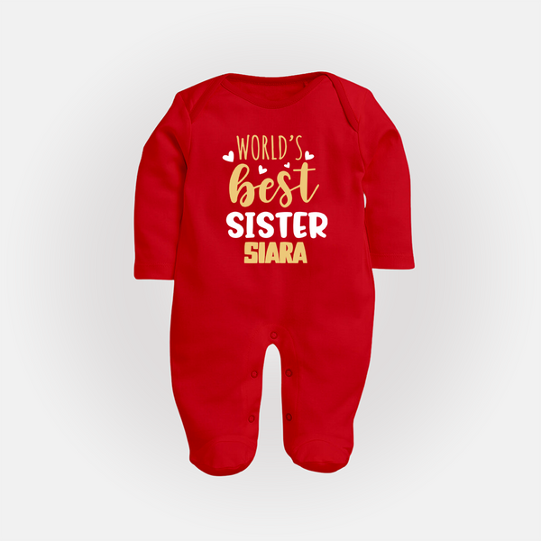 Sibling Love Sleep Suit/ Fullsleeve Bodysuit | Cute Brother Sister Matching Wear - RED - New Born (Chest 7.5")