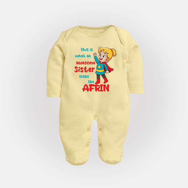 Baby Sibling Matching Clothes | Brother and Sister Celebration  Sleep Suit/ Fullsleeve Bodysuit - PASTEL YELLOW - New Born (Chest 7.5")
