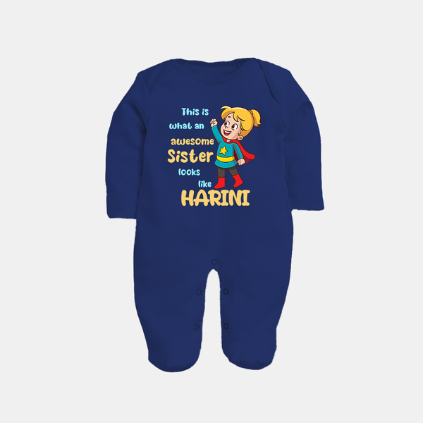 Baby Sibling Matching Clothes | Brother and Sister Celebration  Sleep Suit/ Fullsleeve Bodysuit - NAVY BLUE - New Born (Chest 7.5")