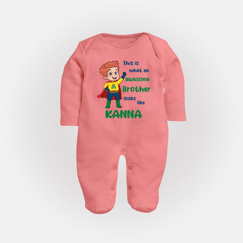 Sweet Brother Sister Baby Sleep Suit/ Fullsleeve Bodysuit | Soft Fabric Matching Sleep Suit/ Fullsleeve Bodysuit - PEACH - New Born (Chest 7.5")