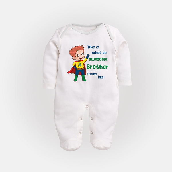 Sweet Brother Sister Baby Sleep Suit/ Fullsleeve Bodysuit | Soft Fabric Matching Sleep Suit/ Fullsleeve Bodysuit - WHITE - New Born (Chest 7.5")