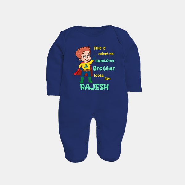 Sweet Brother Sister Baby Sleep Suit/ Fullsleeve Bodysuit | Soft Fabric Matching Sleep Suit/ Fullsleeve Bodysuit - NAVY BLUE - New Born (Chest 7.5")