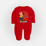 Sweet Brother Sister Baby Sleep Suit/ Fullsleeve Bodysuit | Soft Fabric Matching Sleep Suit/ Fullsleeve Bodysuit - RED - New Born (Chest 7.5")