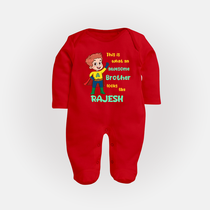 Sweet Brother Sister Baby Sleep Suit/ Fullsleeve Bodysuit | Soft Fabric Matching Sleep Suit/ Fullsleeve Bodysuit - RED - New Born (Chest 7.5")