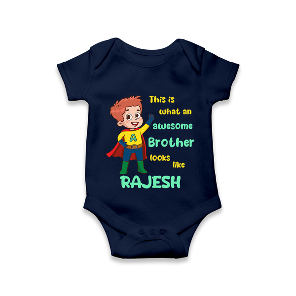 Sweet Brother Sister Baby Romper/Onesie | Soft Fabric Matching Romper/Onesie - NAVY BLUE - New Born (Chest 14")