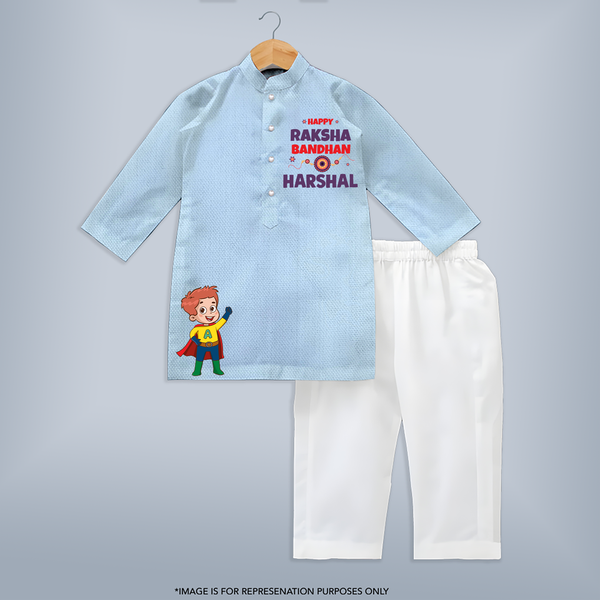 Custom Baby Kurta Set for Raksha Bandhan | Sibling Love in Every Stitch - BABY BLUE - 3 - 6 Months Old (Chest 24", Kurta Length 14'', Waist 19", Pant Length 14")