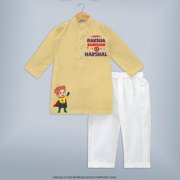 Custom Baby Kurta Set for Raksha Bandhan | Sibling Love in Every Stitch - PASTEL YELLOW - 3 - 6 Months Old (Chest 24", Kurta Length 14'', Waist 19", Pant Length 14")