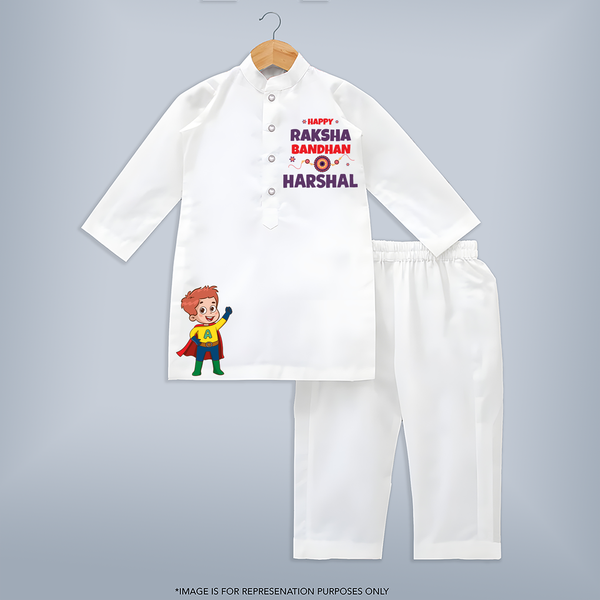 Custom Baby Kurta Set for Raksha Bandhan | Sibling Love in Every Stitch - WHITE - 3 - 6 Months Old (Chest 24", Kurta Length 14'', Waist 19", Pant Length 14")