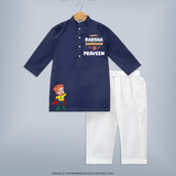 Custom Baby Kurta Set for Raksha Bandhan | Sibling Love in Every Stitch - NAVY BLUE - 3 - 6 Months Old (Chest 24", Kurta Length 14'', Waist 19", Pant Length 14")