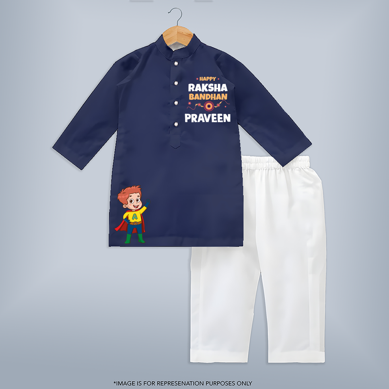 Custom Baby Kurta Set for Raksha Bandhan | Sibling Love in Every Stitch - NAVY BLUE - 3 - 6 Months Old (Chest 24", Kurta Length 14'', Waist 19", Pant Length 14")