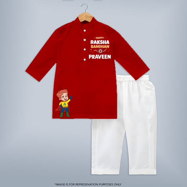 Custom Baby Kurta Set for Raksha Bandhan | Sibling Love in Every Stitch - RED - 3 - 6 Months Old (Chest 24", Kurta Length 14'', Waist 19", Pant Length 14")