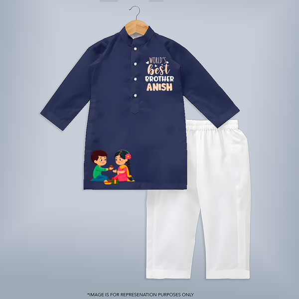 Rakhi Ready Kurta for Babies | Soft Cotton with Festive Flair - NAVY BLUE - 3 - 6 Months Old (Chest 24", Kurta Length 14'', Waist 19", Pant Length 14")
