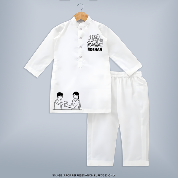 Personalized Rakhi Festival Kurta for Infants | Celebrate with Style - WHITE - 3 - 6 Months Old (Chest 24", Kurta Length 14'', Waist 19", Pant Length 14")