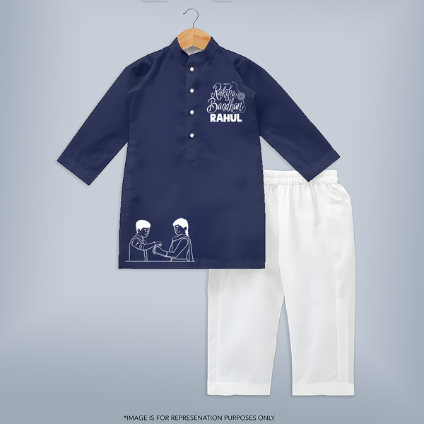 Personalized Rakhi Festival Kurta for Infants | Celebrate with Style - NAVY BLUE - 3 - 6 Months Old (Chest 24", Kurta Length 14'', Waist 19", Pant Length 14")