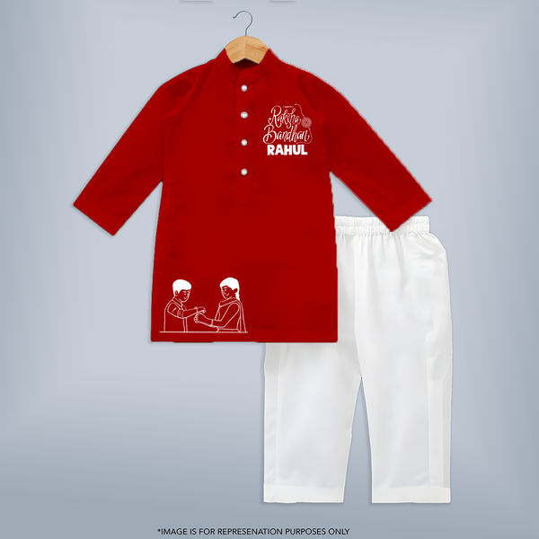 Personalized Rakhi Festival Kurta for Infants | Celebrate with Style - RED - 3 - 6 Months Old (Chest 24", Kurta Length 14'', Waist 19", Pant Length 14")