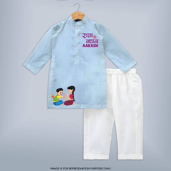 Made for Rakhi Moments | Baby Kurta Set with Custom Name Design - BABY BLUE - 3 - 6 Months Old (Chest 24", Kurta Length 14'', Waist 19", Pant Length 14")