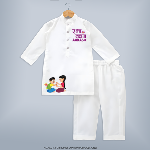 Made for Rakhi Moments | Baby Kurta Set with Custom Name Design - WHITE - 3 - 6 Months Old (Chest 24", Kurta Length 14'', Waist 19", Pant Length 14")