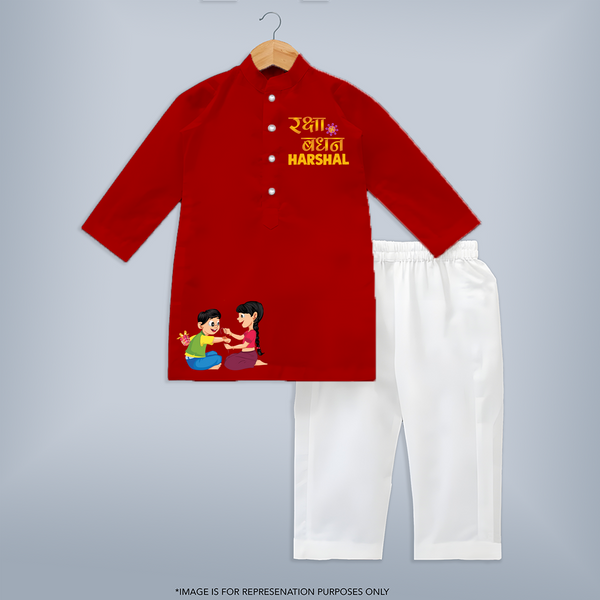 Made for Rakhi Moments | Baby Kurta Set with Custom Name Design - RED - 3 - 6 Months Old (Chest 24", Kurta Length 14'', Waist 19", Pant Length 14")