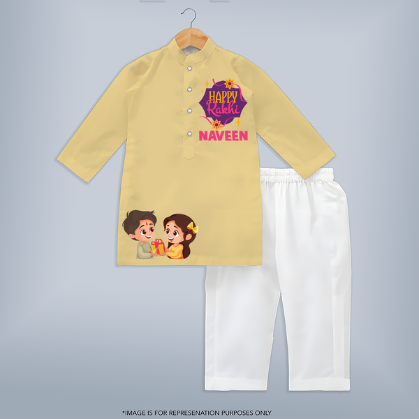 Raksha Bandhan Cotton Kurta Set | Unique Outfit with Baby's Name - PASTEL YELLOW - 3 - 6 Months Old (Chest 24", Kurta Length 14'', Waist 19", Pant Length 14")