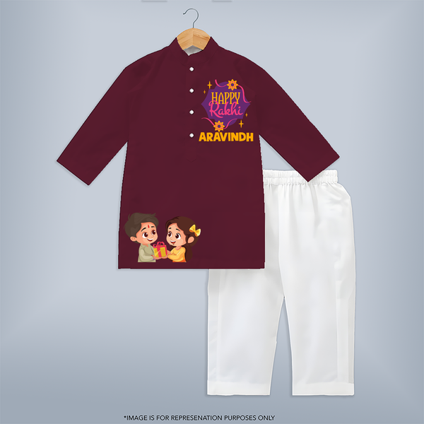 Raksha Bandhan Cotton Kurta Set | Unique Outfit with Baby's Name - MAROON - 3 - 6 Months Old (Chest 24", Kurta Length 14'', Waist 19", Pant Length 14")