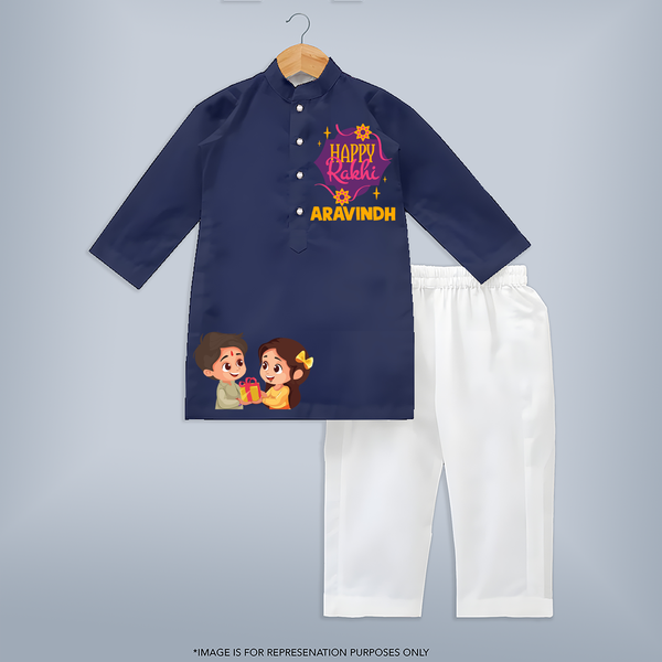 Raksha Bandhan Cotton Kurta Set | Unique Outfit with Baby's Name - NAVY BLUE - 3 - 6 Months Old (Chest 24", Kurta Length 14'', Waist 19", Pant Length 14")