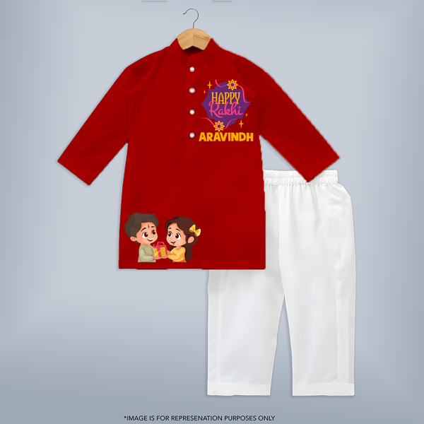 Raksha Bandhan Cotton Kurta Set | Unique Outfit with Baby's Name - RED - 3 - 6 Months Old (Chest 24", Kurta Length 14'', Waist 19", Pant Length 14")