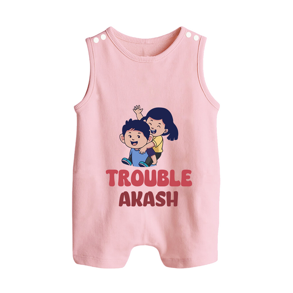 Trouble Romper suit/sleeveless romper | Personalized Baby Romper suit/sleeveless romper for the Little Troublemaker - BABY PINK - 0 - 5 Months Old (Chest 18")