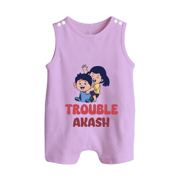 Trouble Romper suit/sleeveless romper | Personalized Baby Romper suit/sleeveless romper for the Little Troublemaker - LILAC - 0 - 5 Months Old (Chest 18")