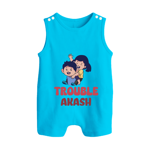 Trouble Romper suit/sleeveless romper | Personalized Baby Romper suit/sleeveless romper for the Little Troublemaker - SKY BLUE - 0 - 5 Months Old (Chest 18")