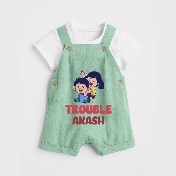 Trouble Dungaree Set | Personalized Baby Dungaree Set for the Little Troublemaker - MINT GREEN - 0 - 5 Months Old (Chest 18")