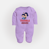 Trouble Sleep suit/full sleeve body suit | Personalized Baby Sleep suit/full sleeve body suit for the Little Troublemaker - LILAC - New Born (Chest 7.5")