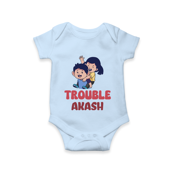 Trouble Romper/onesie | Personalized Baby Romper/onesie for the Little Troublemaker - BABY BLUE - New Born (Chest 14")