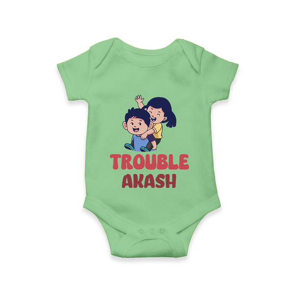 Trouble Romper/onesie | Personalized Baby Romper/onesie for the Little Troublemaker - GREEN - New Born (Chest 14")