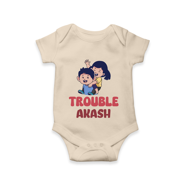 Trouble Romper/onesie | Personalized Baby Romper/onesie for the Little Troublemaker - IVORY - New Born (Chest 14")