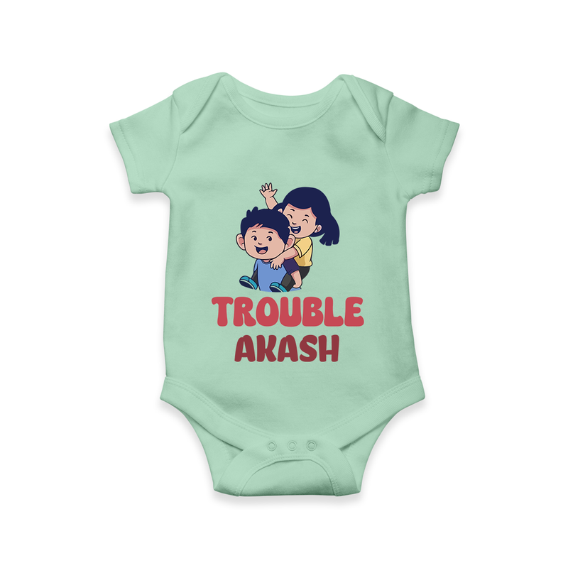 Trouble Romper/onesie | Personalized Baby Romper/onesie for the Little Troublemaker - MINT GREEN - New Born (Chest 14")