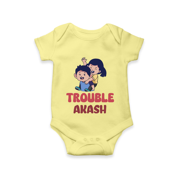 Trouble Romper/onesie | Personalized Baby Romper/onesie for the Little Troublemaker - PASTEL YELLOW - New Born (Chest 14")
