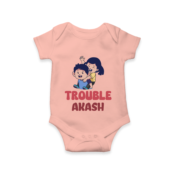 Trouble Romper/onesie | Personalized Baby Romper/onesie for the Little Troublemaker - PEACH - New Born (Chest 14")
